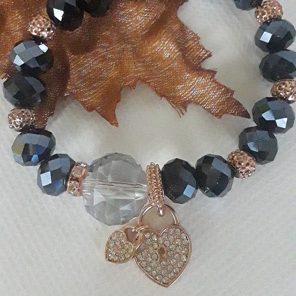 Handcrafted Navy Blue Rose Gold Charm Bracelet - Picture 3 of 4